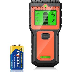 MEVRONISSHOP-Detecteur de Metaux - Scanner de Mur Multifonction avec &Eacute;cran LCD et Alerte Sonore, D&eacute;tecteur de C&acirc;bles et de M&eacute;taux pour Bois, Conduits, Solives et Tuyaux, Orange - Neuf