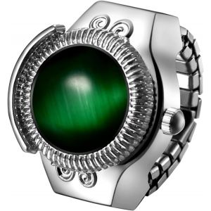 Eryi-Bague Montre Femme Homme: Montre Bague Doigt Extensible Elastique Pierre Oeil De Chat Acier Inoxydable Analogique Quartz Etanche 1atm Cadran Rond - Cadeau Femme Homme Anniversaire - Neuf