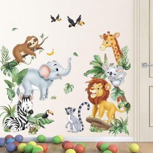 ERYI-Stickers Muraux Animaux De La Jungle Porte Autocollant Mural Safari Éléphant Lion Girafe Décoration Murale Chambre Enfants Bébé Pépinière Porte - Neuf