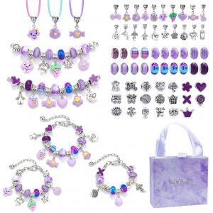 Ensemble De 67 Bracelets De Perles Faits Main Pour Enfants, Motif Dessin Animé Violet - Neuf