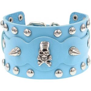 Kal-Lot De 2 Bracelets Ras Du Cou En Cuir Synth&eacute;tique Pour Homme Et Femme - Style Gothique Punk Rock - Motif T&ecirc;te De Mort - R&eacute;glable - Vintage - Pour Couple Amoureux - Bleu, Cuir Simili Cuir - Neuf
