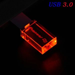 KALPZ-Cl&eacute; Usb 3.0 En Cristal, 128 Go, Stylo Led Color&eacute;, 64 Go, Pioneer Dj, Cadeau Cr&eacute;atif, Cl&eacute; M&eacute;moire 32 Go 16 Go 8 Go 4 Go,128Gb,Red Led - Neuf