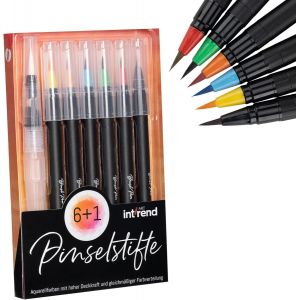 Tianyi-Lot De 7 Stylos Pinceaux - 6 Couleurs Aquarelle, 1 Pinceau Pour Réservoir D'eau - Kit Idéal Pour Débuter - Brush Pen, Stylos Avec Pointe Pinceau Flexible, Bullet Journal, Calligraphie - Neuf