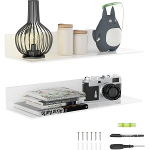 Cmwx-Lot De 2 &Eacute;tag&egrave;res En Acrylique Blanc 43 Cm &Agrave; Accrocher Au Mur Pour Cuisine, Salon, Chambre &Agrave; Coucher, Salle De Bain, Vente Au D&eacute;tail, Supermarch&eacute; - Neuf