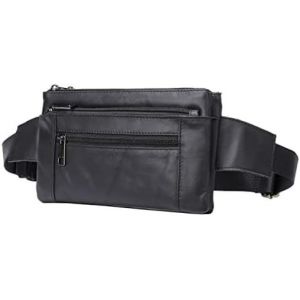 SJZG-Sac Banane En Cuir Pour Homme Et Femme - Pour Voyage, Sports De Plein Air, Course À Pied, Marche, Randonnée, Ceinture Ventrale Fine Pour Téléphone Portable, Noir - Neuf
