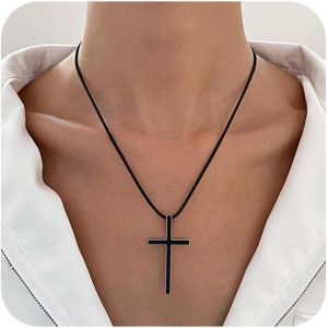 Kal-Collier Croix Noir Punk Collier Ras Du Cou Gothique Cha&icirc;ne En Cuir Noir Collier Pendentif Croix Crucifix Tonalit&eacute; Noire Collier Crucifix Bible Religieuse Bijoux De Charme Pour Femmes Et Hommes - Neuf