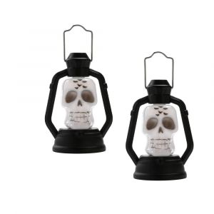 Lot de 2 mini lanternes d&eacute;coratives &agrave; LED color&eacute;es pour Halloween, id&eacute;ales comme cadeau de f&ecirc;te pour enfants (t&ecirc;te de mort) - Neuf
