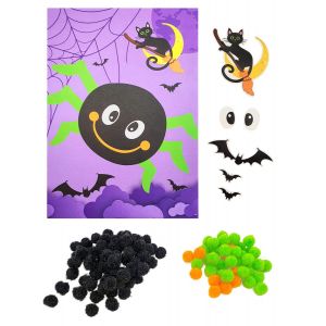 Tableau En Pompons Pour Enfant Halloween Araign&eacute;e 15 X 21 Cm - Neuf