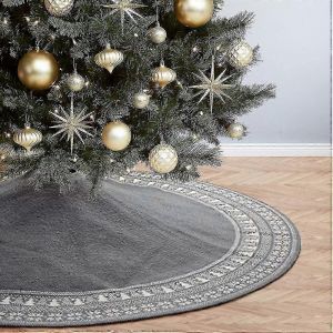 Jupe de sapin de No&euml;l saisonni&egrave;re de 90 cm tricot&eacute;e avec un &eacute;pais motif de flocons de neige - Neuf