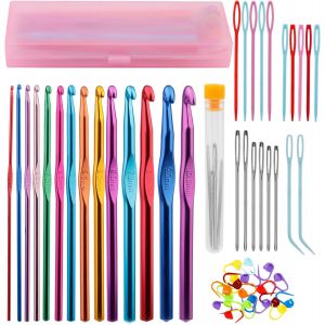 MEVRONISSHOP-Kit de 53 crochets au crochet Ensemble d'accessoires au crochet avec 14 tailles de crochets ergonomiques, y compris des aiguilles &agrave; laine Aiguilles &eacute;mouss&eacute;es Marqueurs de point pour tric - Neuf