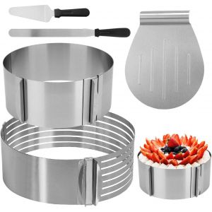 Senior-Lot De 5 Outils De D&eacute;coupe Pour Fond De G&acirc;teau + Anneau &Agrave; Tarte R&eacute;glable + Couteau &Agrave; Tarte Long + Pelle &Agrave; Tarte En Acier Inoxydable - Accessoires De P&acirc;tisserie - Pour La Maison Et La [L1981] - Neuf