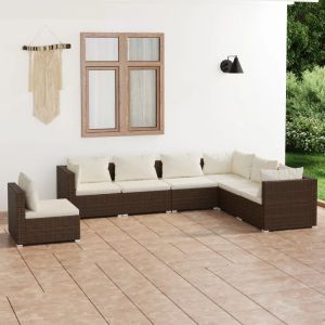Prolenta Premium - Salon De Jardin 7 Pcs Avec Coussins R&eacute;sine Tress&eacute;e Marron - Neuf