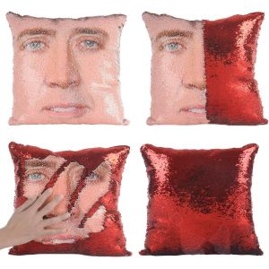 CAUC-Nicolas Housse de coussin &agrave; paillettes r&eacute;versible, cadeau amusant, d&eacute;corative, paillet&eacute;e, 40,6 x 40,6 cm, rouge - Neuf