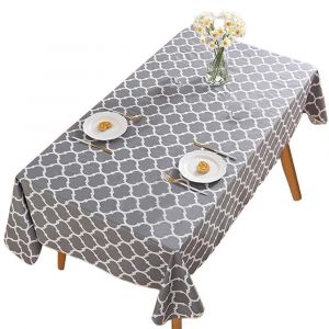 Nappe Rectangulaire Pour Table &Agrave; Manger - Grise - R&eacute;utilisable Et R&eacute;sistante Aux Taches - 178 X 132 Cm - Neuf