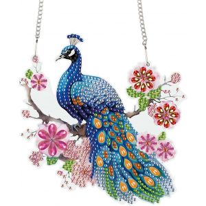 Oayew-Diamond Painting Pendentif Paon, Broderie Perles Diamant Attrape-Soleil, Diamant Painting Pendentif,Diamond Drawing Ornement Suspendu, D&eacute;coration De Fen&ecirc;tre, Mur - Neuf