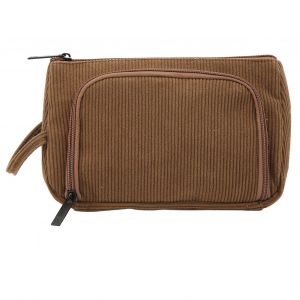 Trousse de maquillage multifonctionnelle en velours cotele, grande capacite, portable, pour femmes et filles, marron - Neuf