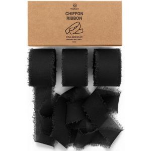 Ruban En Mousseline Noir 2,5 Cm X 19,2 M, Tissu À Franges Fait À La Main, Ruban En Tissu Pour Invitation De Mariage, Bouquet De Mariée, Décoration, Emballage Cadeaux Et Fabrication De N?uds - Neuf