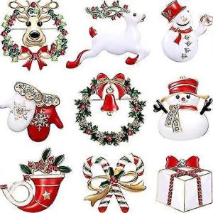 Wabjtam 9 Pièces Broche De Noël Ensemble Avec Décorations De Noël En Cristal De Strass - Neuf