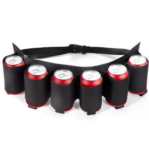 Few-Ceinture À Bière Ceinture Pour Porte Bière Réglable Avec 6 Porte-Gobelets Support De Ceinture Canette Pour Fêtes Camping Noir - Neuf