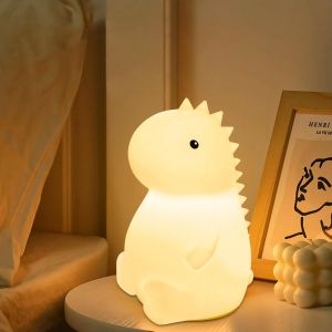 Dinosaures Veilleuse Pour Enfants, Lampe En Silicone Avec Lumi&egrave;re Chaude Dimmable Progressive & Lumi&egrave;re De 7 Couleurs, Rechargeable Usb Tactile, Veilleuse Portable Pour Enfant - Neuf