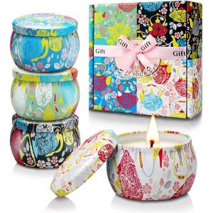 4 Pi&egrave;ces bougie parfum&eacute;es, 500g Ensemble Cadeau Bougies Cire De Soja, Cadeau de Soulagement du Stress pour Femmes, Aromath&eacute;rapie, Bath, Yoga, Bougies de Voyage - Neuf