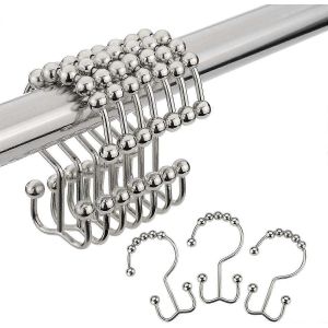 Anneaux de crochets de rideau de douche,Anneaux de rideau de douche en acier inoxydable Crochets de douche en métal à double glissement,nickel,lot de 24 crochets - Neuf