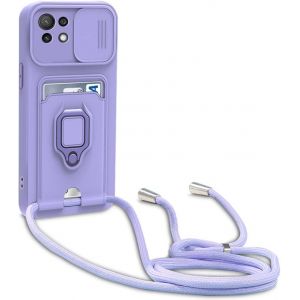 Kal-Coque Compatible Avec Xiaomi Mi 11 Lite 4g/5g/Ne,Réglable Lanyard Case,Avec Curseur De Caméra Protection, Avec Carte Fentes,Anneau Support,Silicone Collier Case (Pourpre) - Neuf