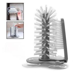 Brosse à verre, brosse à bouteille double face avec base à ventouse puissante pour évier de cuisine de bar, outils pour la maison - Neuf