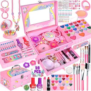 TIANYI-59PCS Maquillage Enfant Fille, Maquillage Enfant Jouet Filles, Kit de Maquillage Enfant Fille,Cadeau de Noël Anniversaire Jouet pour Princesse Fille 5 6 7 8 9 10-12 AnsNon Toxique Lavable - Neuf
