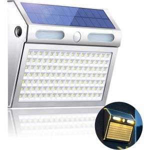 Lampe Solaire pour Porte d'Entree, Applique Murale Solaire IP65, 112 LED, Blanc Chaud, Détecteur de Mouvement, 2200 mAh - Neuf