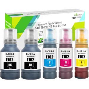 5Pack R&eacute;g&eacute;n&eacute;r&eacute; E102 Bouteilles d'encre 7500 Pages Noir,6000 Pages CMY pour ET-2700 ET-2750 ET-3700 ET-3750 ET-4750 ET-2751 ET-2756 ET-2850 ET-2851 ET-2856 ET-3850 ET-4850 ET-4856 - Neuf