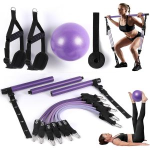 Elastiques De Musculation Barre De Pilates Avec 6 Bandes De Résistance Élastique 180lbs Ou 240lbs Ancrage De Porte Réglable Amovible Pour Fitness Yoga Étirement Squat[Ela710073] - Neuf