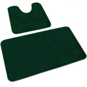 Lot de 2 Tapis Salle de Bain,Tapis WC Contour et Tapis de Bain Vert,Microfibre Antid&eacute;rapants Lavable en Machine,50 x 80 cm + 50 x 40 cm - Neuf