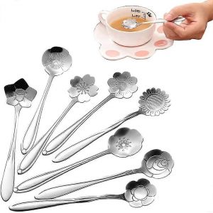 Ensemble De Cuill&egrave;res &Agrave; Fleurs 8 Formes En Acier Inoxydable Cuill&egrave;re &Agrave; Caf&eacute; Vaisselle Cr&eacute;ative,Nouveaut&eacute;s Cuill&egrave;res &Agrave; Dessert,Cuill&egrave;re Mixte Cuill&egrave;re &Agrave; Sucre Glace Spoo - Neuf