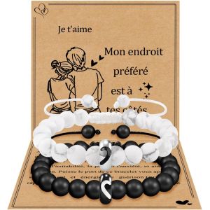 Kal-Bracelet Couple Symbole Coeur Acier Inoxydable Tiss&eacute; &Agrave; La Main Couple Bracelet Yin Yang Bracelet Illimit&eacute; Pour Petit Ami Petite Amie Mari Femme Lui Elle Valentine Cadeau - Neuf