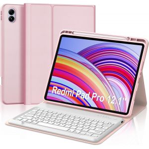 Coque Clavier Pour Redmi Pad Pro/Xiaomi Poco Pad 12.1 Pouces, Azerty Fran&ccedil;ais Housse Clavier Bluetooth Magn&eacute;tique D&eacute;tachable Avec Porte Crayon Pour Redmi Pad Pro/Xiaomi Poco Pad 12.1"" 2024, Rose - Neuf