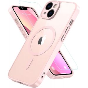 Magn&iquest;&iquest;tique Coque pour iPhone 13 Compatible avec MagSafe, Etui Protection Antichoc avec Verre Tremp&iquest;&iquest;, Housse Dos Transparent Anti Rayures TPU Bumper Case pour iPhone 13 -Rose - Neuf