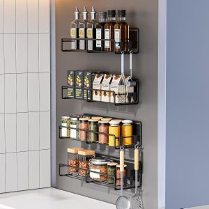 Eryi-Étagère Réfrigérateur Magnétique Pour Le Réfrigérateur, 4 Pièces Étagère À Épices Métaux Porte-Épices,Etagere Rangement Epices Gain De Place, Magnétiques Étagère À Épices Pour Organisateur De Cu - Neuf