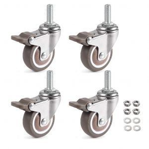 Lot de 4 roulettes pivotantes filetées de 2,5 cm avec freins, en TPE silencieux, roulettes de rechange pour chariot, lit de bébé, table et étagère, capacité de charge totale 60 kg - Neuf