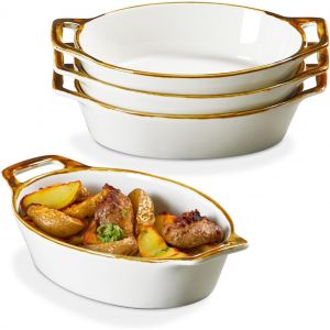 Kalanka-Au Gratin Lot De 4 Petits Plats De Cuisson Ovales En Céramique Avec Poignées De 590 Ml Pour Four, Plats De Cuisson Individuels Pour Four, Plats De Service Simples Pour 1 À 2 Personnes, Bord M - Neuf
