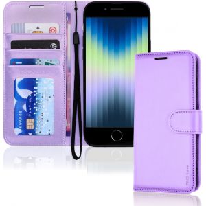 iPhone SE 2022 5G / 2020 Leather Wallet Case iPhone 8/7/6 Flip Case Wallet Card Holder Stand Wrist Strap Lilac PU Leather Magnetic Closure for iPhone SE 3/SE 2/iPhone 8 - Neuf