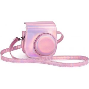 SJZG-Housse Pour Appareil Photo Instantan&eacute; Mini 12 Pour Fujifilm Instax Mini 12/11, Housse En Cuir Pu De Qualit&eacute; Sup&eacute;rieure Avec Poche Et Bandouli&egrave;re Amovible Et R&eacute;glable (Rose Magique) - Neuf