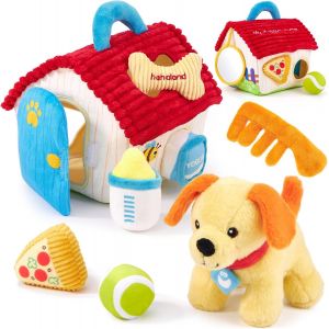 ChenQuanSarl-Jouet Bebe 6-12 Mois &iquest; Jouets Sensoriels En Peluche Chien Ensemble &iquest; Montessori Chien Jouet Enfant Avec Hochet, Froissement, Miroir Et Trieur De Formes &iquest; Cadeau Pour Jeux Eveil Bebe 1 2 - Neuf