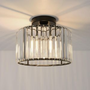 Lustre Cristal Moderne Noir, E27 Lustre Chambre, Luminaires Plafonnier &Oslash;265Mm, Plafonnier Salon, Couloir, Salle &Agrave; Manger, Cuisine - Neuf
