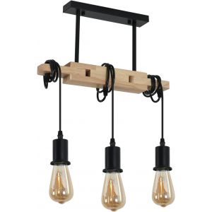 Ulteronixshop-Toolight Suspension Luminaire Industrielle R&eacute;tro, Lustre Industriel En Bois, Lustre R&eacute;glable Vintage En M&eacute;tal Noir E27 Pour Salon Cuisine Chambre &Agrave; Coucher (Ampoule Non Incluse) - Neuf