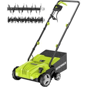 MEVRONISSHOP-1500W Scarificateur &eacute;mousseur &eacute;lectrique, 2 en 1 Scarificateur A&eacute;rateur &Eacute;lectrique, 3200r/min, avec 2 Lames de Rechange Incluses, Bac Ramassage 30L, Profondeur R&eacute;glable-4 Profondeurs - Neuf