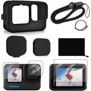 Etui en Silicone pour GoPro Hero13/Hero12/Hero 11/Hero 10/Hero 9 Black, avec Coque en Silicone+Couvercle Latéral de Batterie + Protecteur d'écran + Lanière.[G373] - Neuf