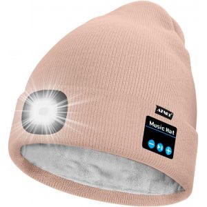 Unisexe Led Bluetooth Bonnet Lampe Frontale,Usb Rechargeable 4 Led Musique Parleur Chapeau De Course Lumière Chaud Polaire Doublée Tricot Bonnet Cadeaux Pour Hommes Et Femmes - Neuf