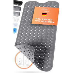 KAL-Tapis De Douche Antidérapant Sensible 100 X 40 Cm ¿ Avec 2 Crochets ¿ Tapis De Bain Antidérapant ¿ Sans Bpa ¿ Tapis De Bain Résistant À La Moisissure Et Lavable (Anthracite) - Neuf
