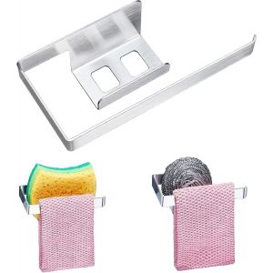 Chenquansarl-Porte Éponge Évier Cuisine, Porte Éponge Auto-Adhésif, Crochet Éponge, Organisateur Evier, Acier Inoxydable Support Eponge, Pour Éponges, R,Torchon - Neuf